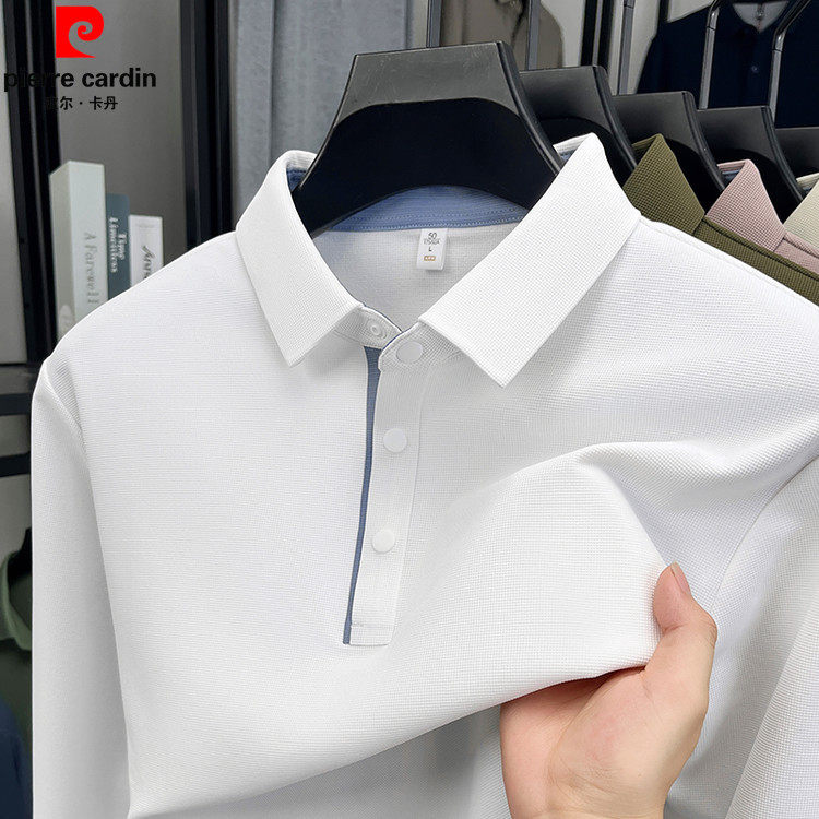 皮尔卡丹2025新款男士冰丝短袖T恤春秋季薄款体恤无痕翻领POLO衫