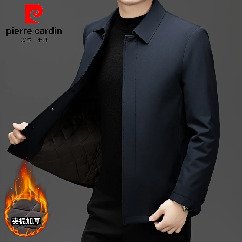 皮尔卡丹驼绒外套男春秋季商务休闲夹克棉服保暖棉衣中年商务棉衣