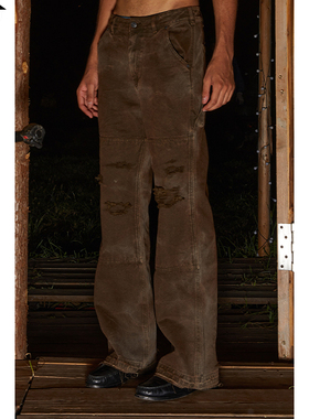 【PacShop】.pac 深咖/深灰双膝水洗微喇工装裤