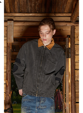 【PacShop】.pac 水洗灰皮领帆布工装夹克