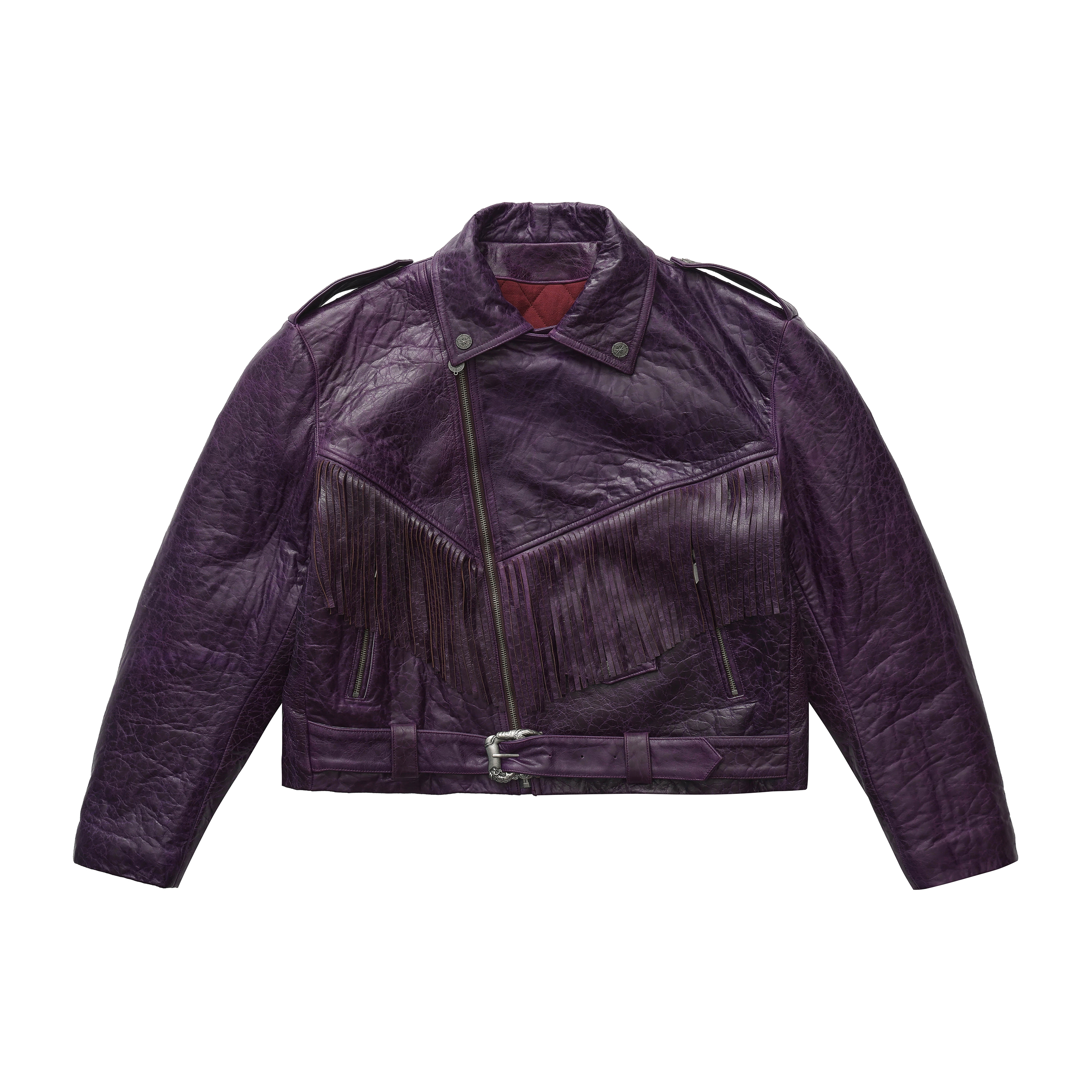 pacshop油蜡皮夹克皮衣流苏刺绣