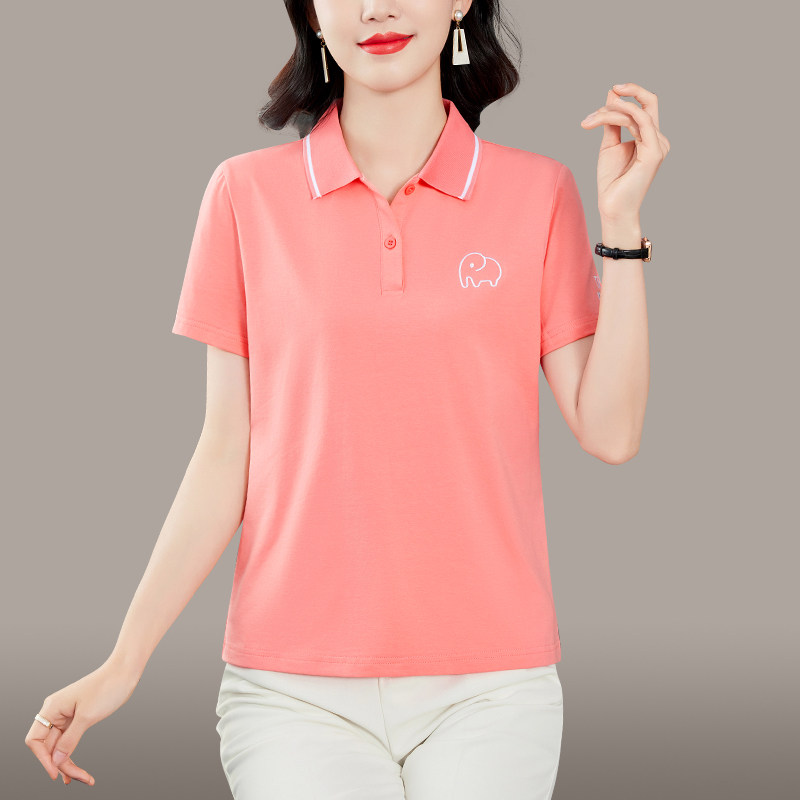妈妈夏装休闲短袖T恤洋气新款中老年女装夏季polo衫宽松显瘦上衣