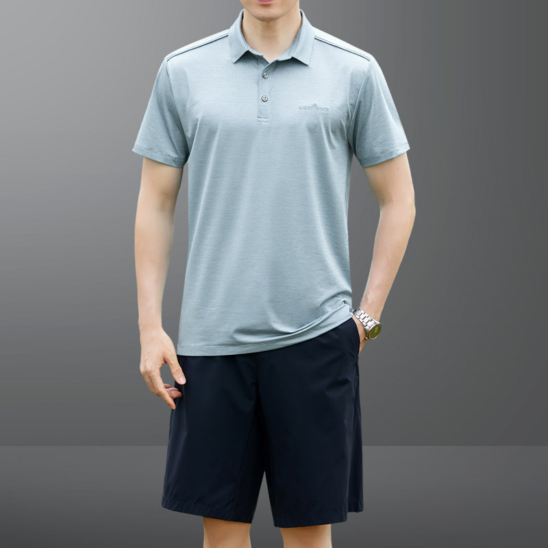 中老年运动套装男冰丝速干衣服父亲节POLO领短袖短裤中年爸爸夏装