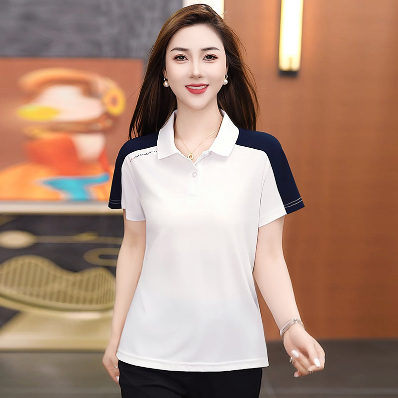 凉爽翻领短袖t恤女2025夏季新款中年妈妈装运动休闲半袖Polo衫薄