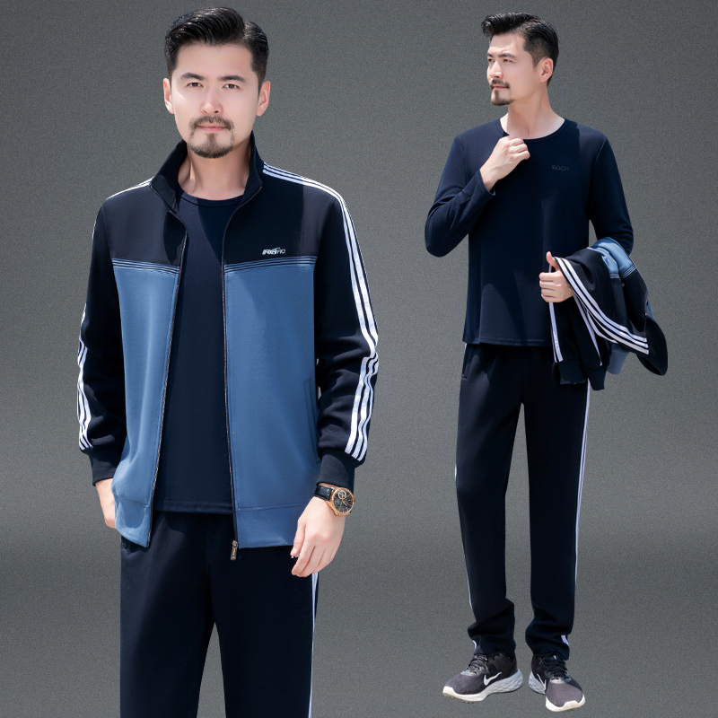 男士运动套装春秋季纯棉跑步长袖卫衣宽松新款晨跑开衫休闲运动服