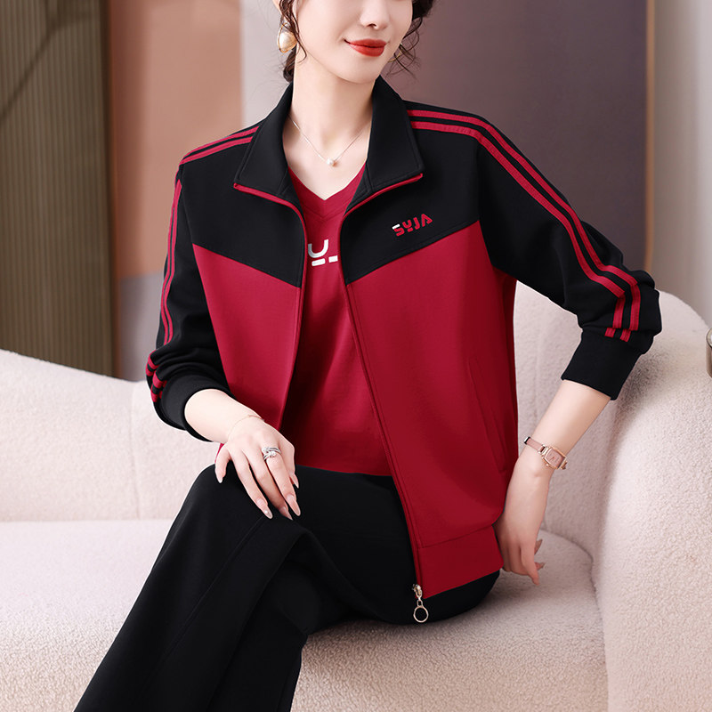 品牌中老年运动服套装女春秋新款中年休闲洋气上衣妈妈秋装外套