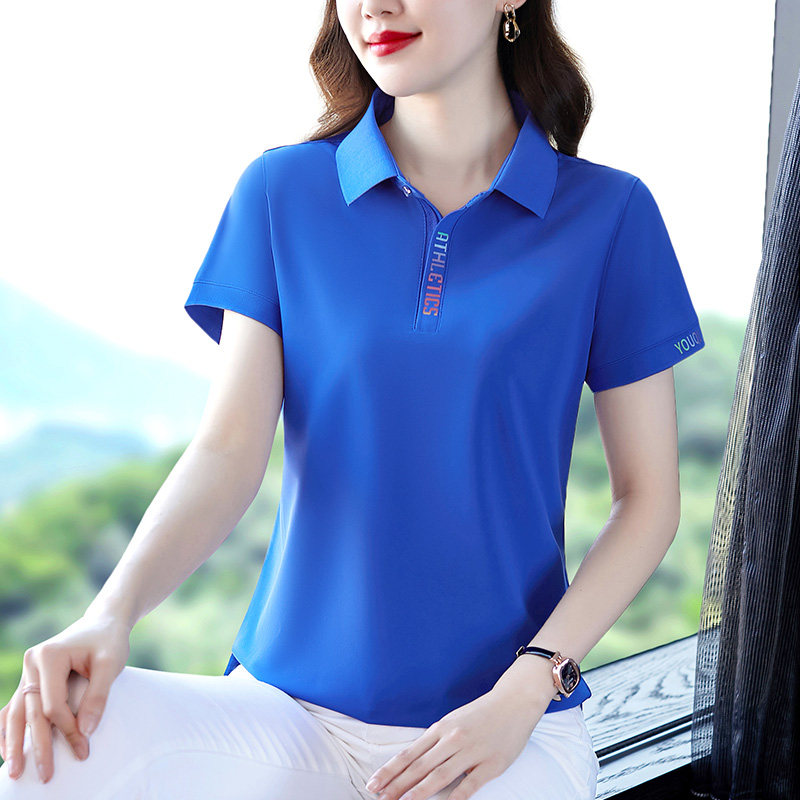 中年女士短袖t恤女夏装新款品牌时尚夏季大码时尚polo衫薄款别致