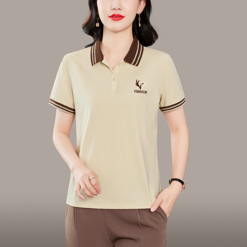 妈妈夏装休闲运动T恤洋气新款翻领短袖上衣中老年女装夏季2025