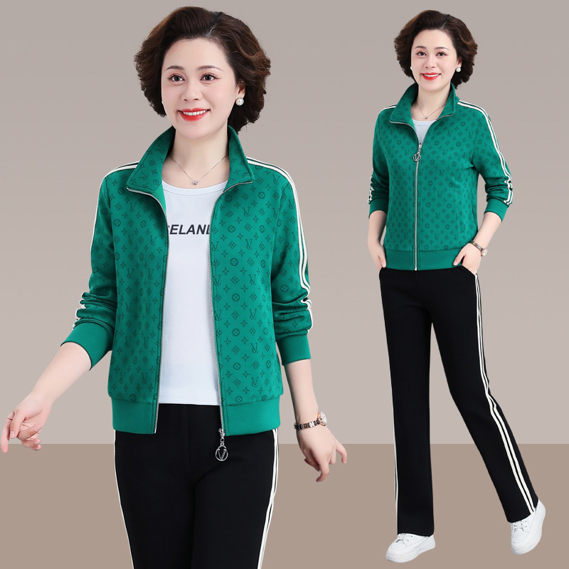 中年妈妈秋装运动服套装2024新款中老年人女装上衣春秋季洋气外套