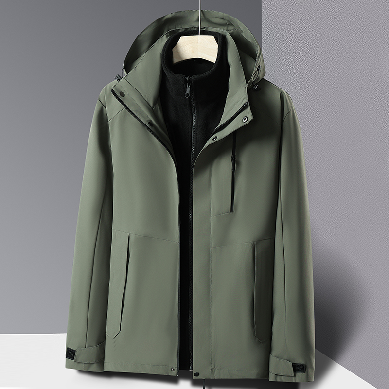 冲锋夹克男秋冬季加绒加厚外套三合一新款户外防风防雨工装防寒服