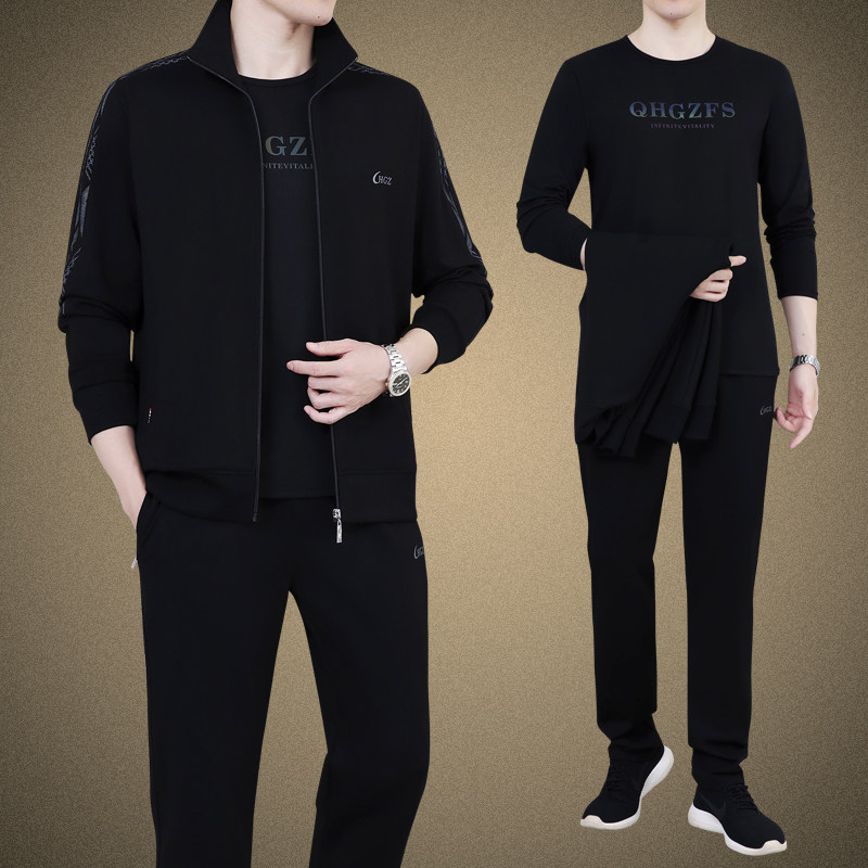 中年男士运动服套装2025新款套秋季中老年休闲爸爸春装外三件套男
