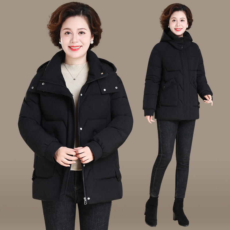 妈妈羽绒棉服外套2025新款中老年棉衣女短款奶奶冬装大码红色棉袄