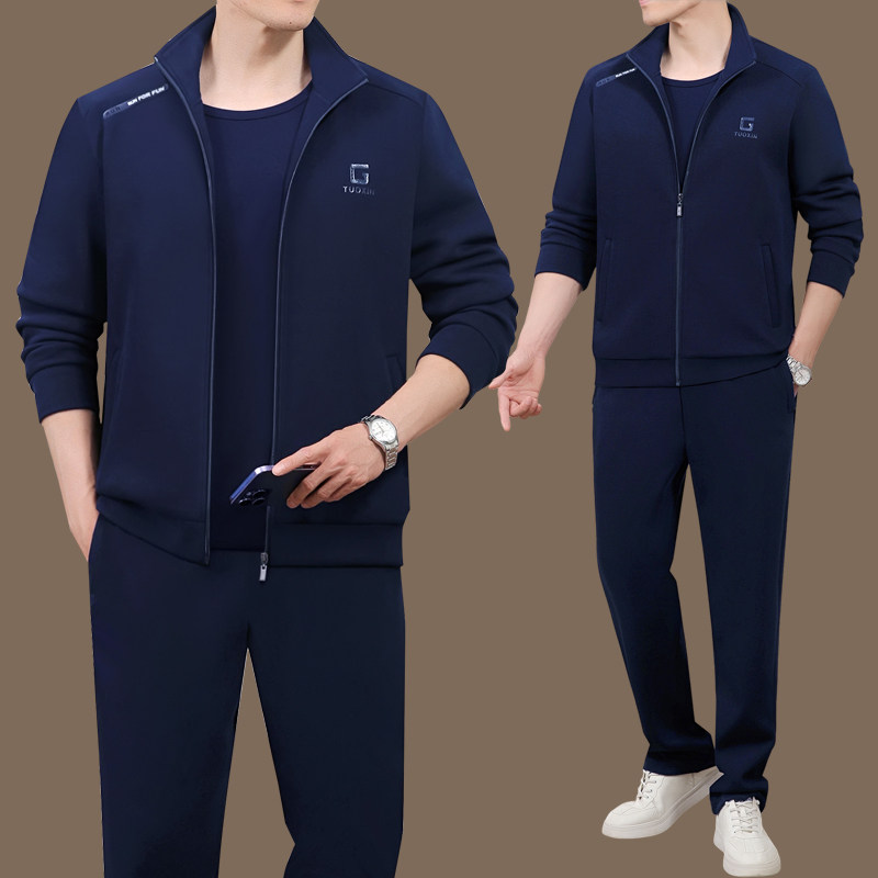 高端男士休闲运动套装春秋冬季中老年运动服爸爸运动套装新款卫衣