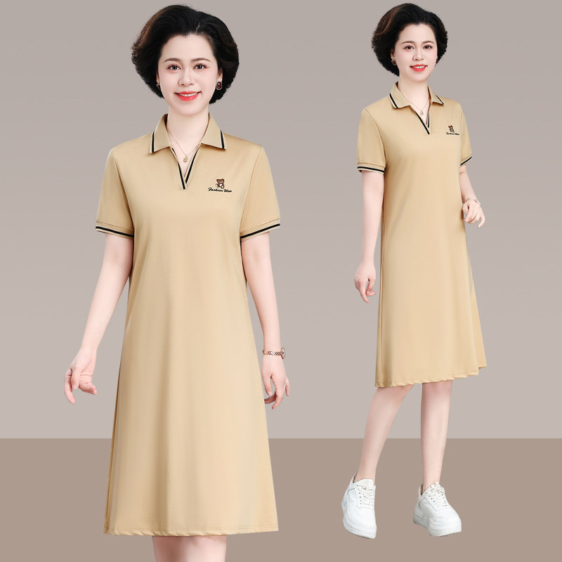 时尚夏装POLO领短袖T恤女夏季连衣裙2025新款休闲显瘦中长款裙子