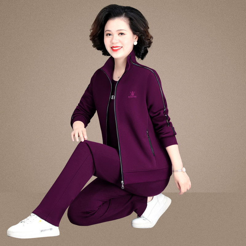 运动套装女春秋中年大码三件套