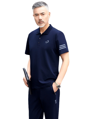 爸爸夏装套装中年男士短袖t恤