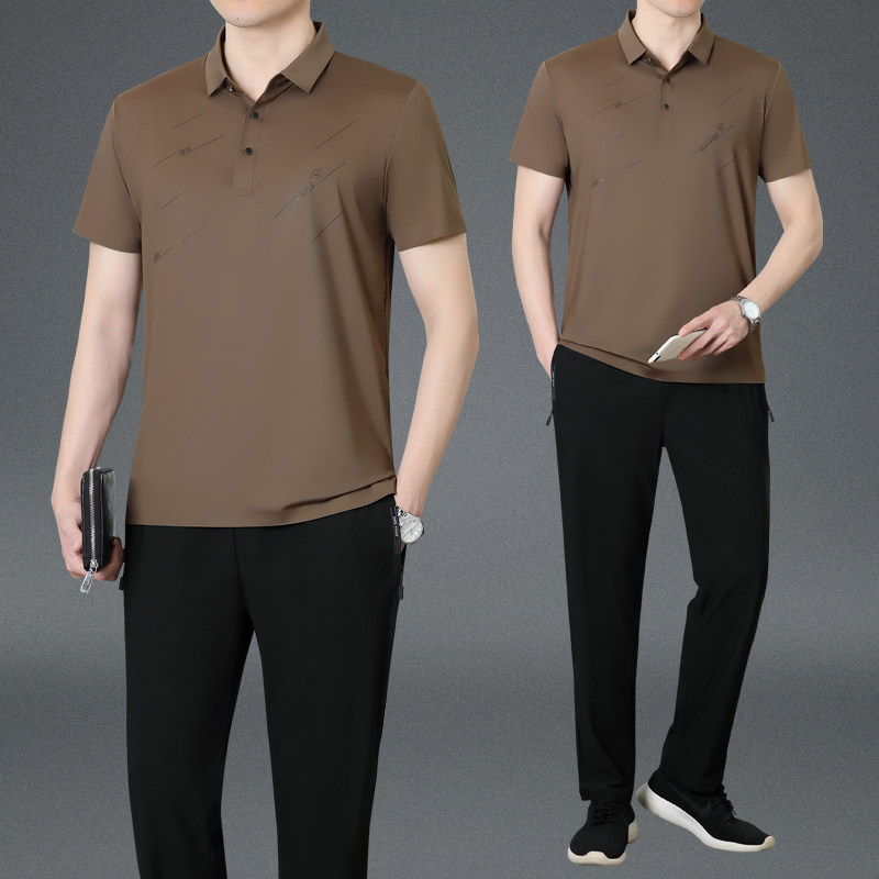 时尚爸爸夏装运动套装新款中年男士短袖T恤中老年冰丝衣服父亲节