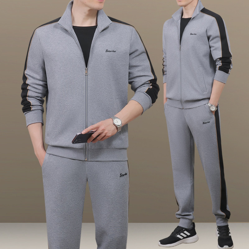 中年男士运动套装春秋季新款爸爸秋装外套中老年休闲运动服套装男