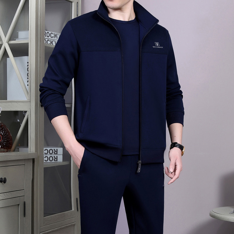 中老年运动套装男装春秋季三件套爸爸春装休闲宽松中年男士运动服