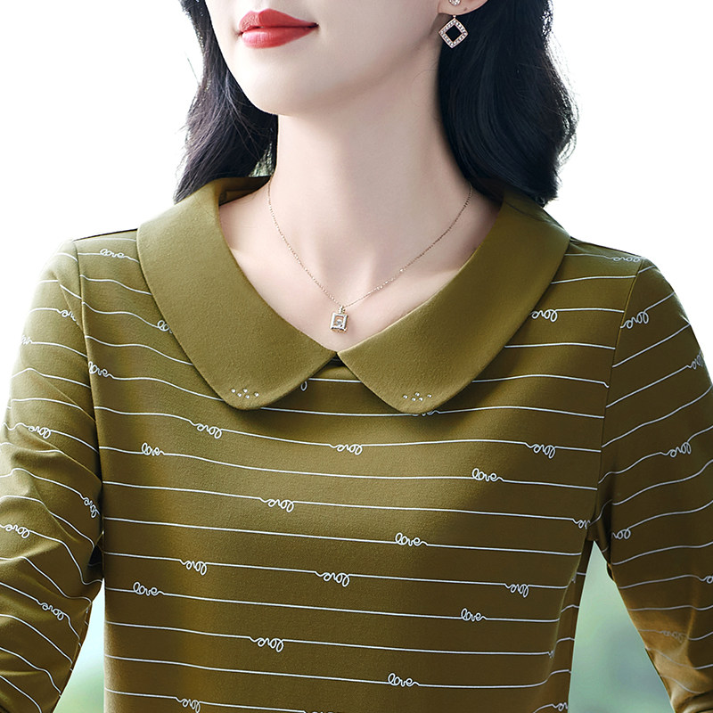 新款冰丝长袖女夏季妈妈娃娃领t恤洋气休闲显瘦减龄翻领半袖上衣