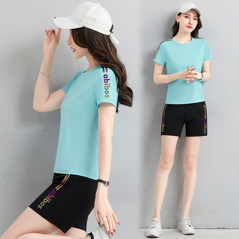 冰丝休闲跑步运动短裤套装女夏款时尚洋气2025新款速干短袖两件套