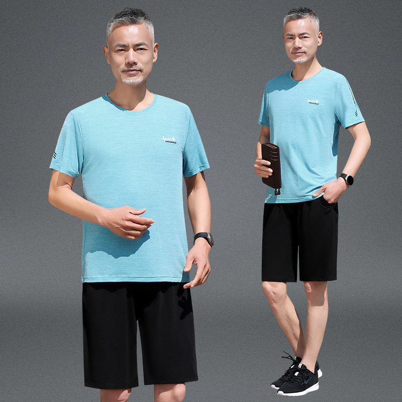 爸爸夏装运动套装休闲中老年宽松短袖t恤男夏季两件套父亲节衣服