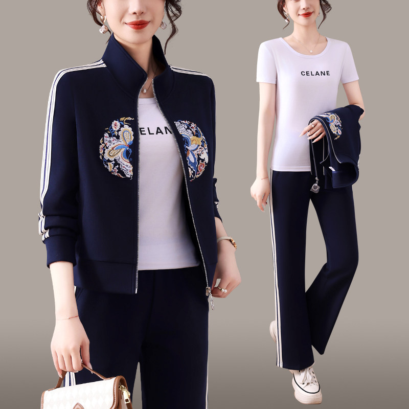 运动服套装女春秋新款时尚高级感白色运动衣洋气休闲装卫衣两件套