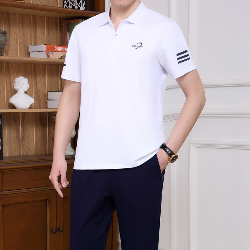 时尚运动套装男夏季短袖翻领polo衫大码男装中老年休闲服爸爸装潮