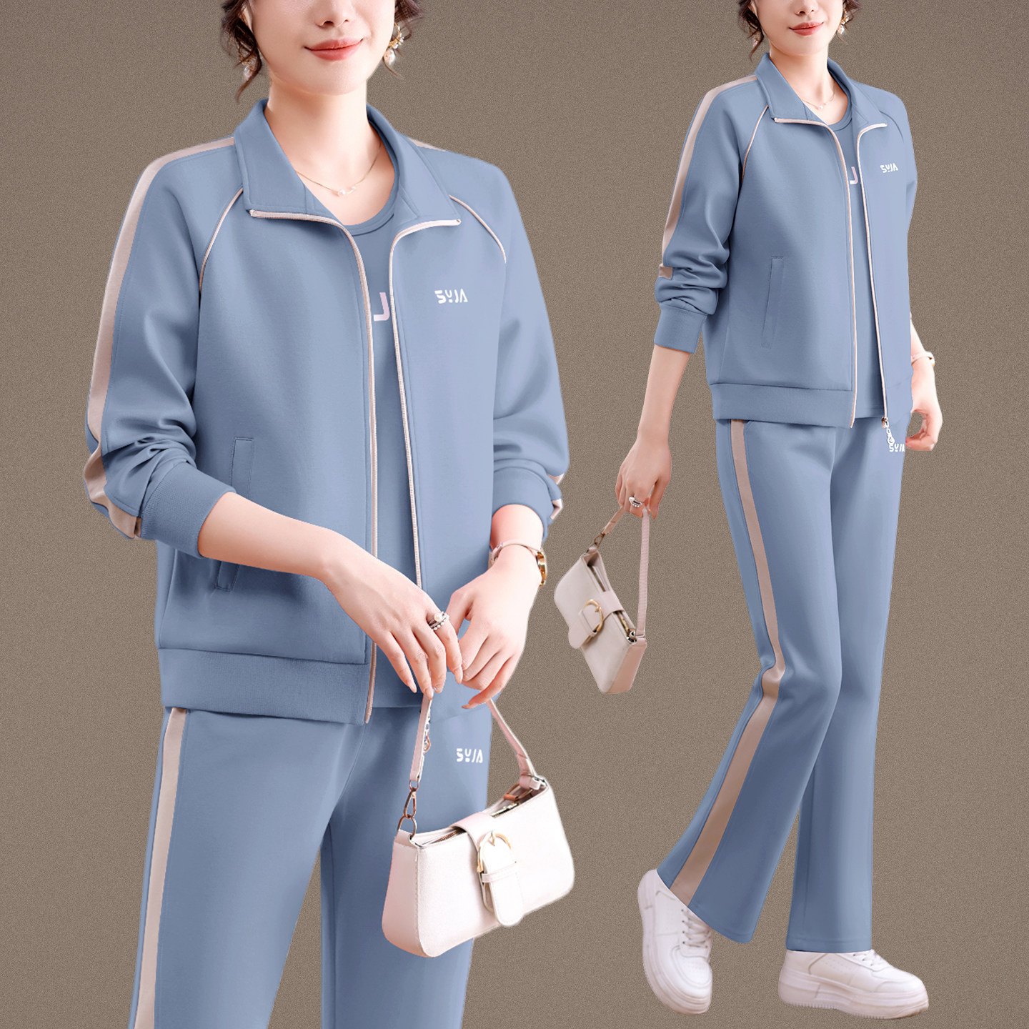 中老年运动套装女春秋妈妈秋装外套40岁50洋气大码中年休闲三件套