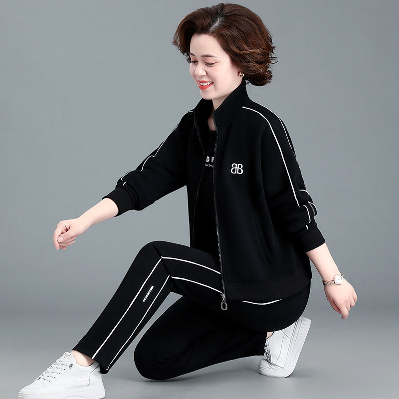 中年妈妈春装运动服套装女洋气休闲大码上衣中老年人春秋外套新款