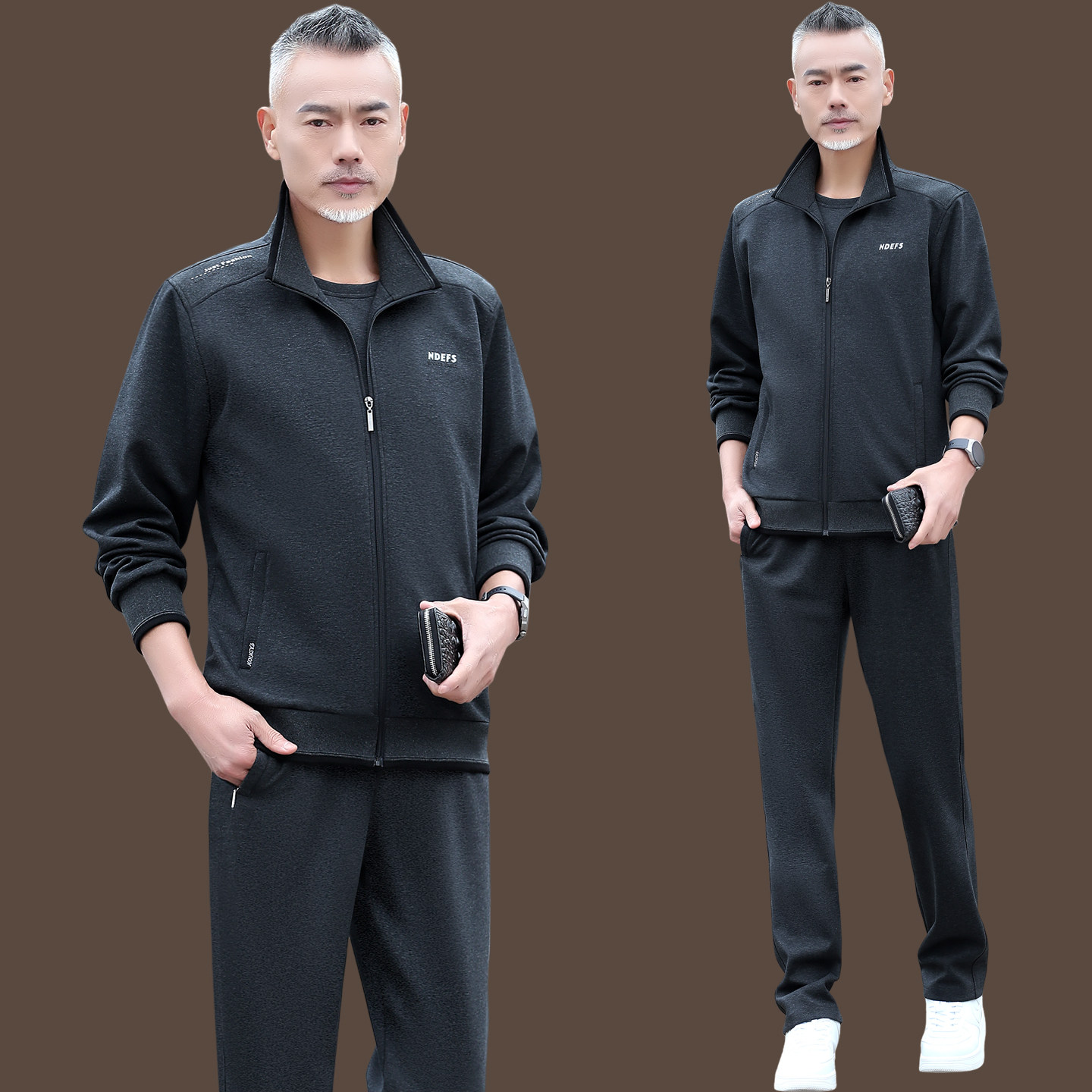 中老年运动套装男秋季新款爸爸休闲三件套春秋中年男士锻炼跑步服
