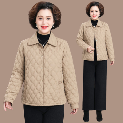 中年妈妈初冬夹棉外套轻薄翻领小棉袄洋气贵夫人冬装羽绒棉服女款