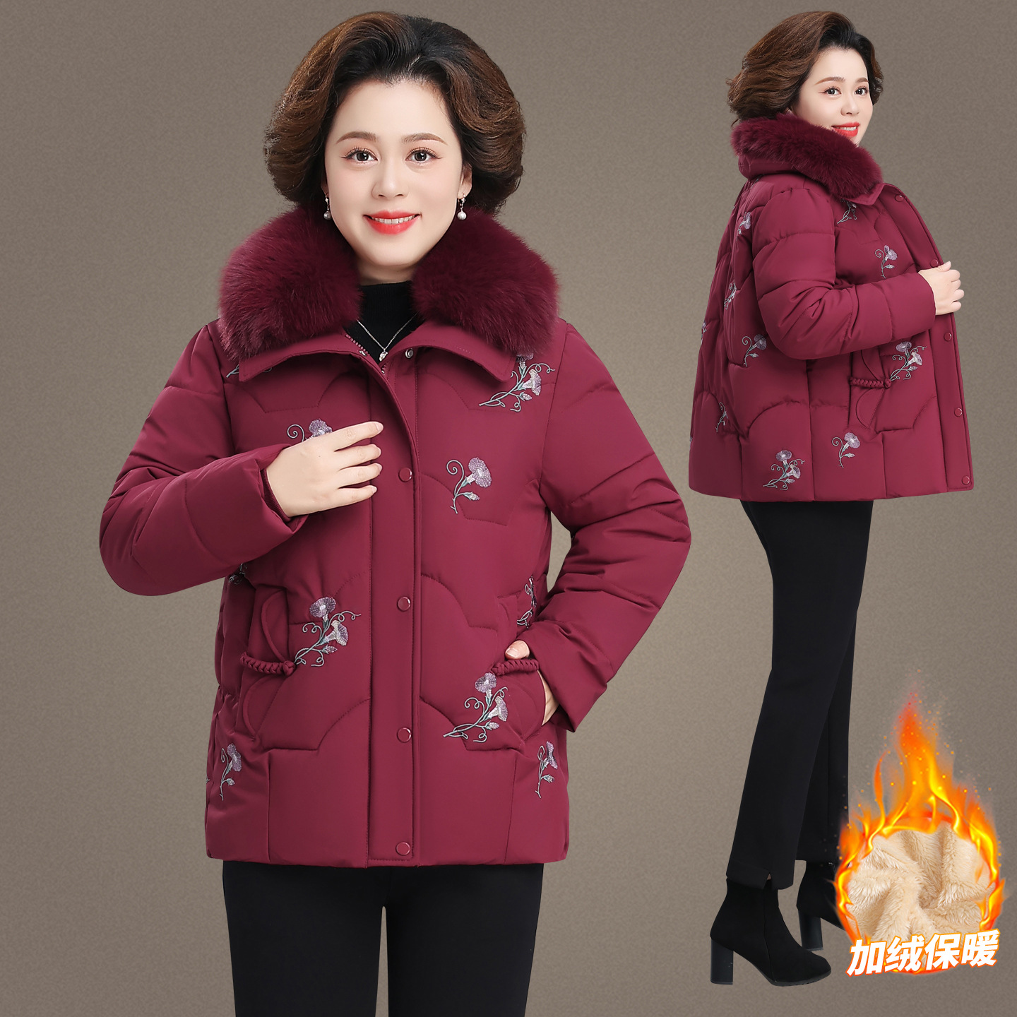 中老年妈妈新中式冬装加绒加厚棉衣2025新款50岁60女士保暖棉袄