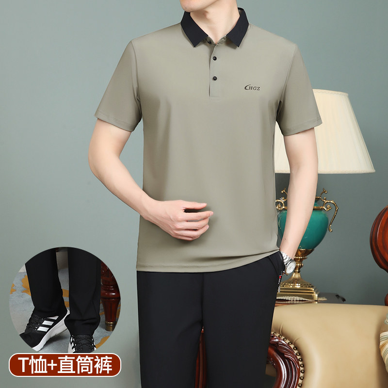 2025新款中老年运动休闲父亲节衣服爸爸夏装套装时尚男士短袖t恤