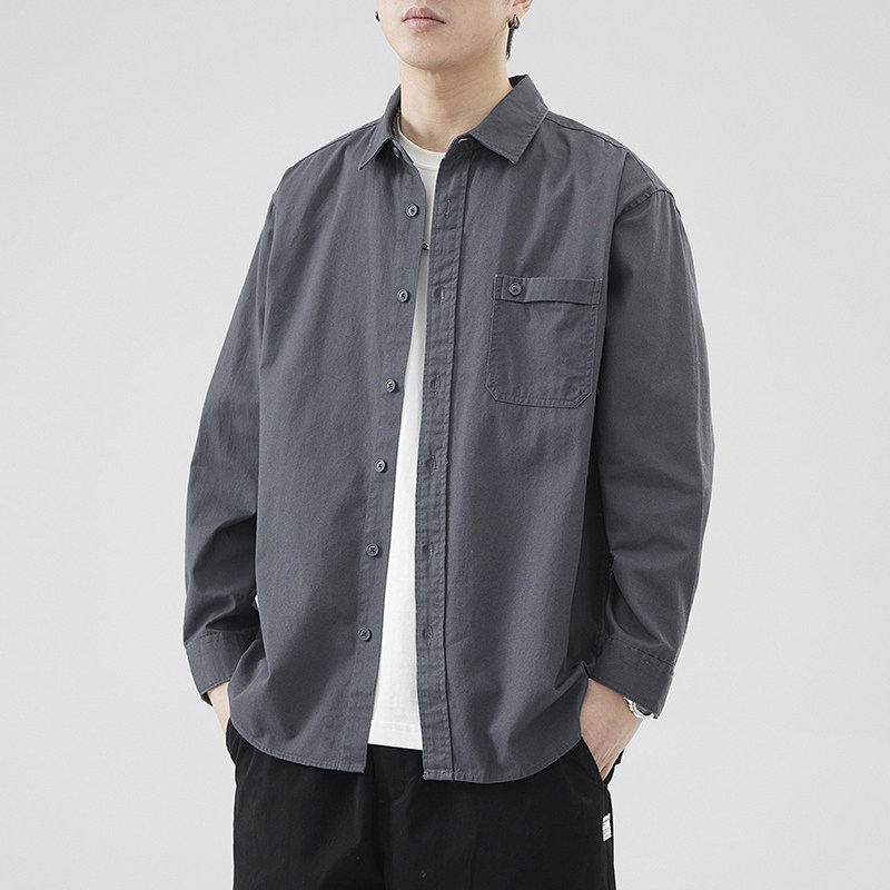 长袖衬衫男士夏季薄款百搭潮牌宽松翻领上衣2025新款美式纯棉时尚