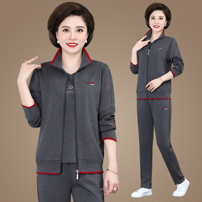 中老年女装妈妈春秋装套装40岁50中年人妈妈大码宽松运动服套装60