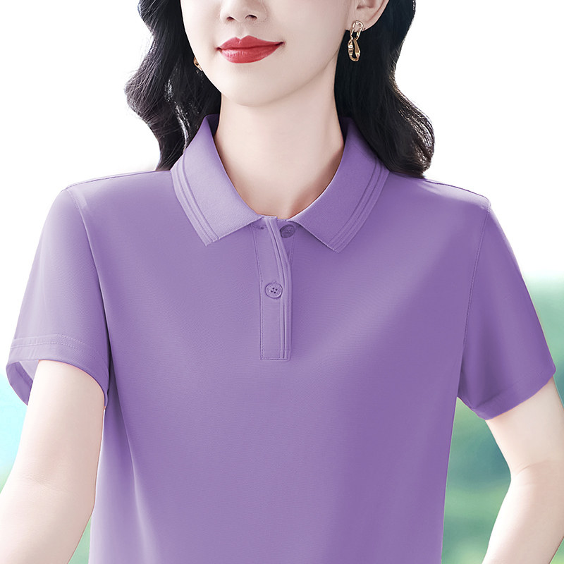 女士短袖t恤2025新款时尚高级感中年妈妈翻领运动上衣速干polo衫