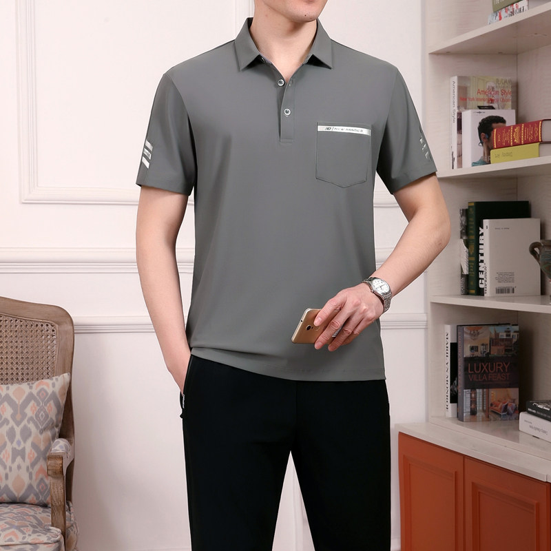 中老年休闲运动服套装爸爸夏装冰丝套装男士中年短袖t恤父亲夏季