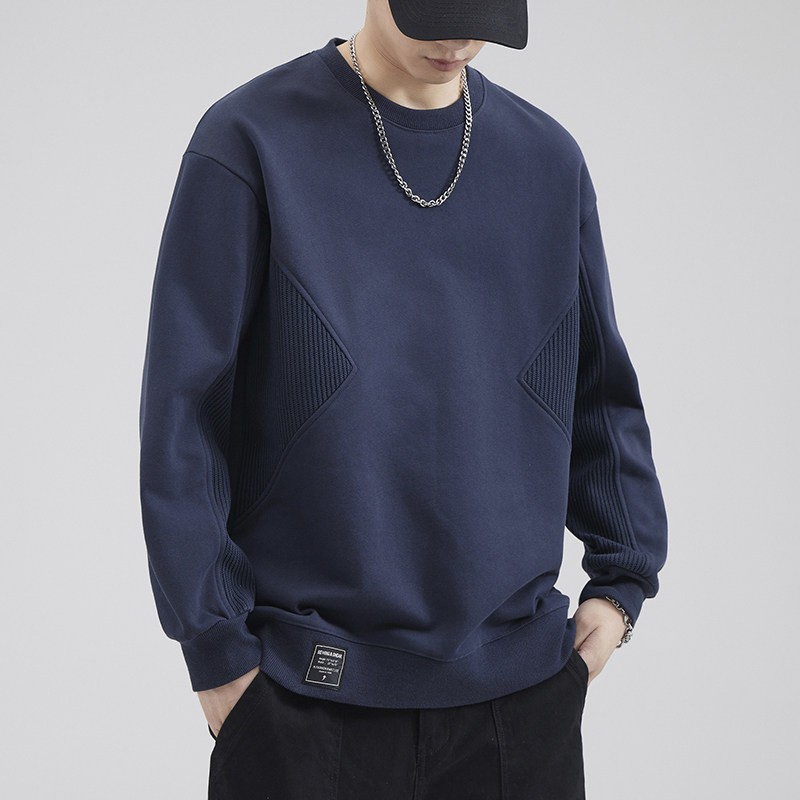 美式潮牌抓毛加厚圆领卫衣男款秋冬季宽松男装上衣服内搭男士外套