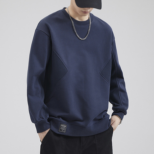 美式潮牌抓毛加厚圆领卫衣男款秋冬季宽松男装上衣服内搭男士外套