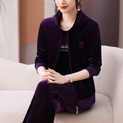 高端金丝绒套装女春秋休闲外套