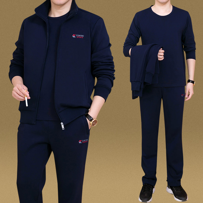 爸爸运动服套装气质男士春秋季三件套休闲宽松中老年男装衣服