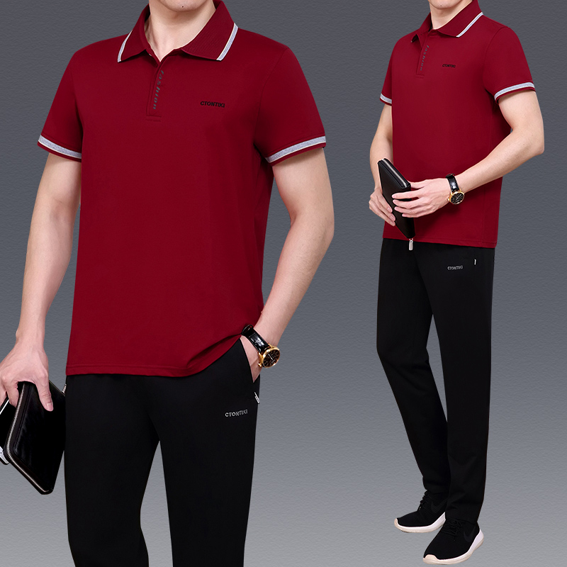 爸爸夏装套装棉质时尚中年父亲节衣服休闲短袖运动套装男中老年