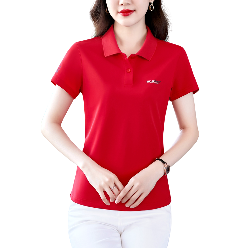 新款时尚冰丝短袖t恤女夏polo衫