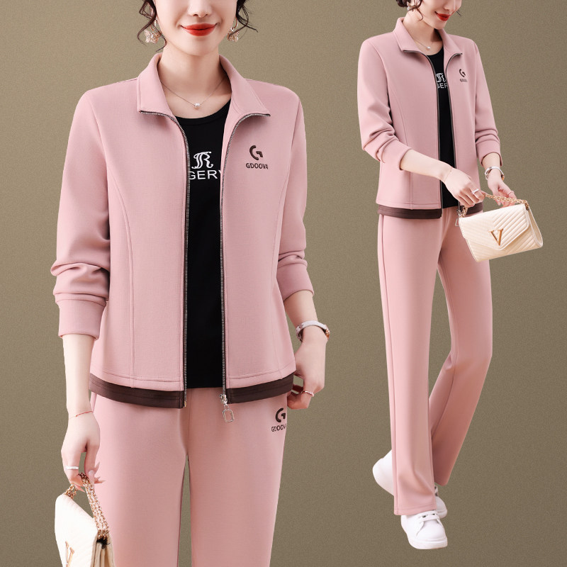 休闲运动套装女2025新款春秋中年女士洋气减龄立领开衫时尚两件套