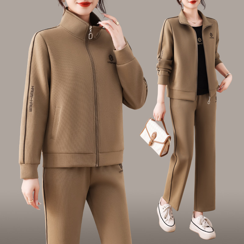 妈妈运动服套装女春秋季2025新款洋气女士立领外套跑步卫衣三件套