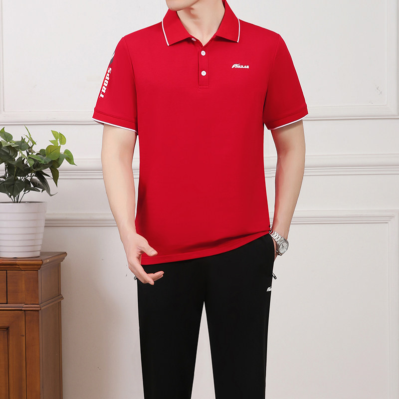 中年男士夏季短袖长裤运动套装中老年男士休闲运动服爸爸半袖夏装