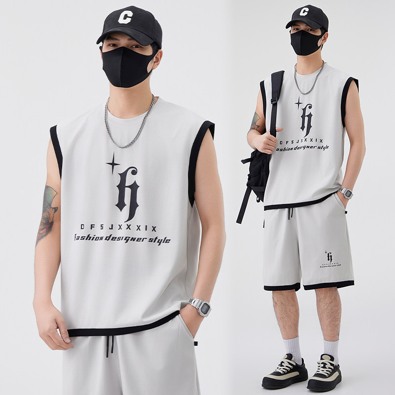 青少年运动套装男2025新款夏季潮流背心短裤篮球服健身跑步两件套