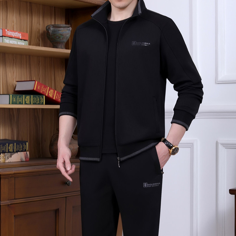 中年运动套装男春秋季休闲运动服爸爸装春装套装三件套卫衣男套装