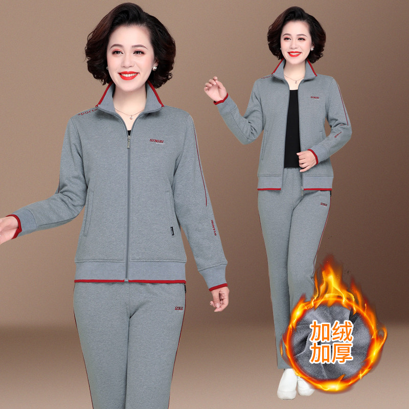 中老年女装妈妈秋冬装套装40岁50妈妈大码宽松运动服套装加绒加厚